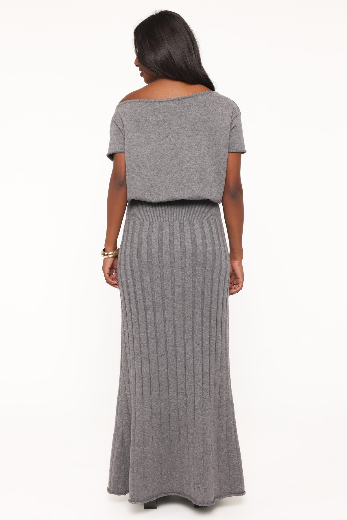 Arnie Off Shoulder Midi Dress - Charcoal Grey