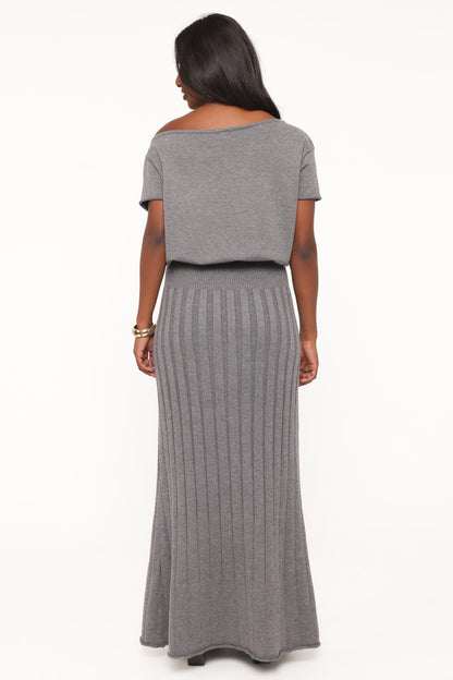 Arnie Off Shoulder Midi Dress - Charcoal Grey