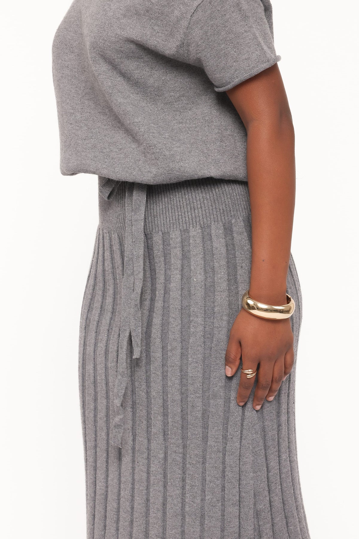 Arnie Off Shoulder Midi Dress - Charcoal Grey