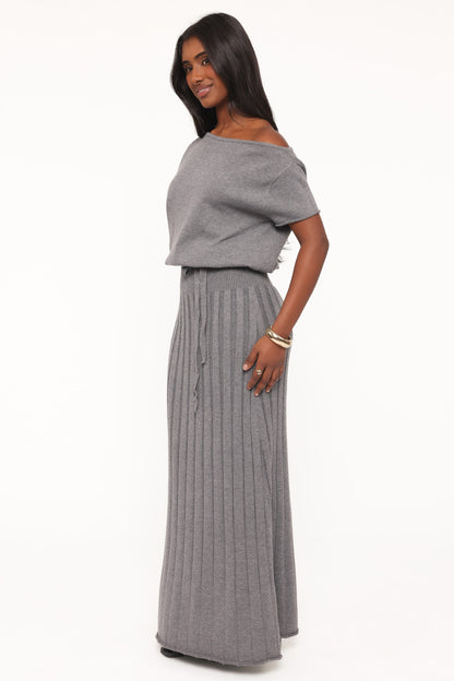 Arnie Off Shoulder Midi Dress - Charcoal Grey