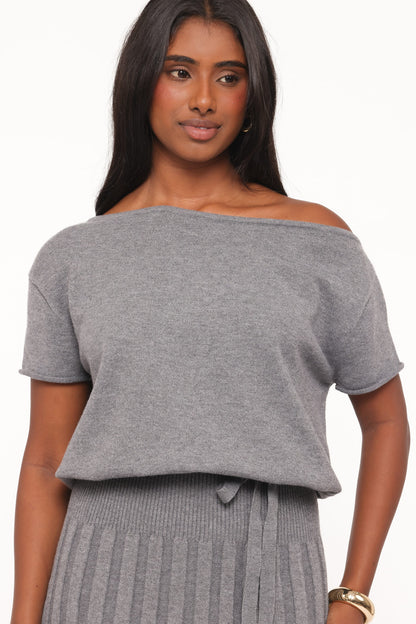 Arnie Off Shoulder Midi Dress - Charcoal Grey