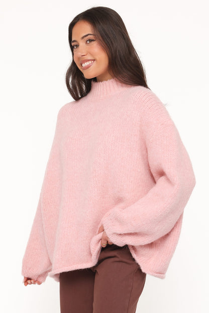 Cinzia Mockneck Knit Sweater - Pink