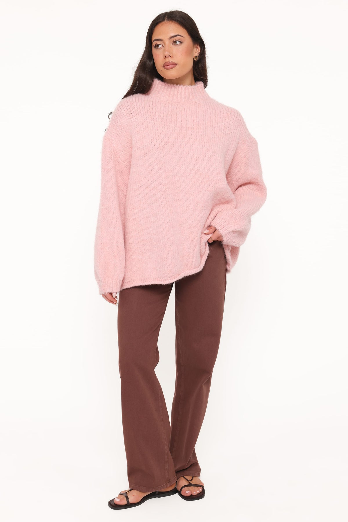 Cinzia Mockneck Knit Sweater - Pink