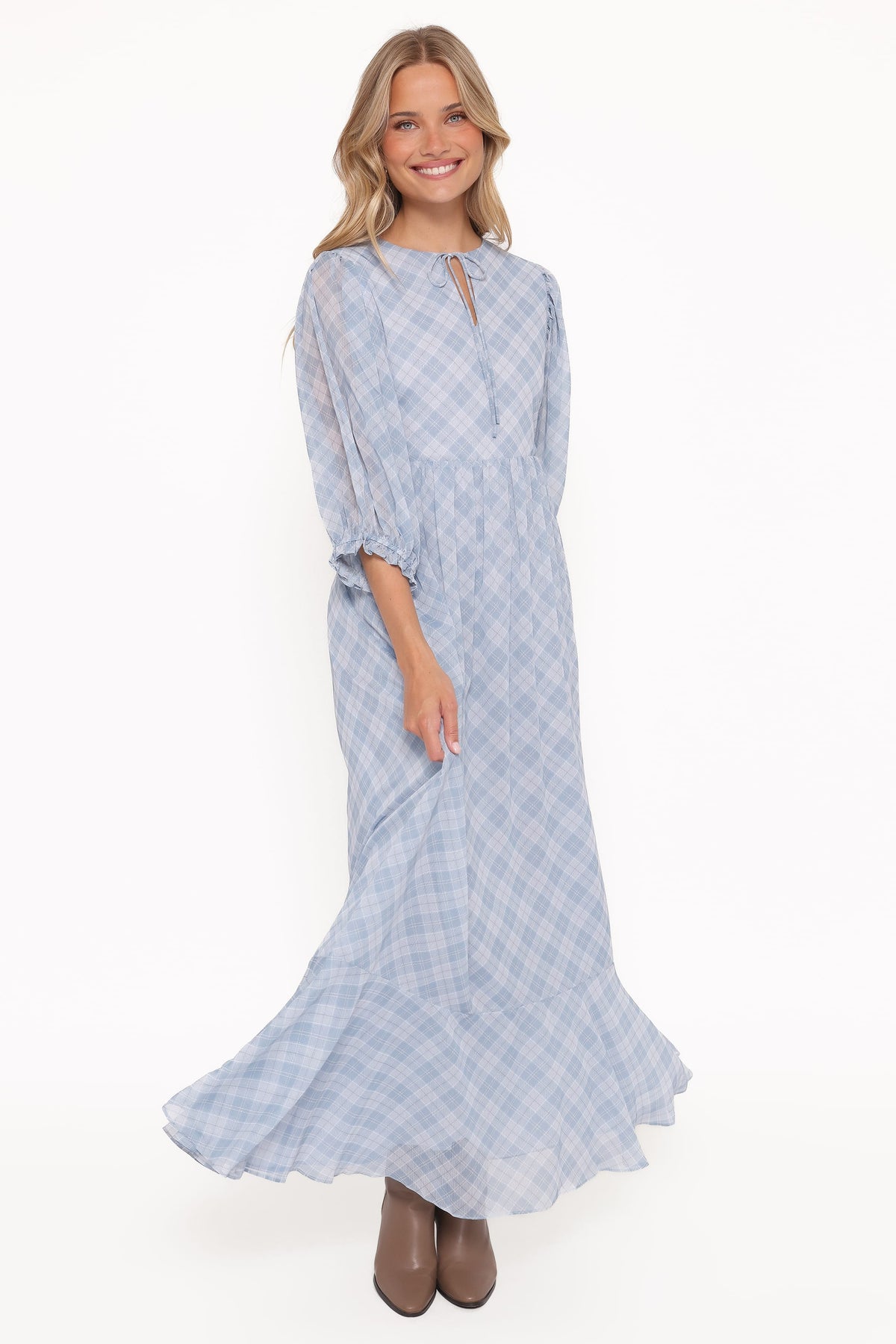 Cassina Maxi Dress - Blue Plaid