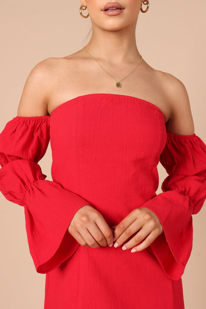 Cherese Puff Sleeve Mini Dress - Red