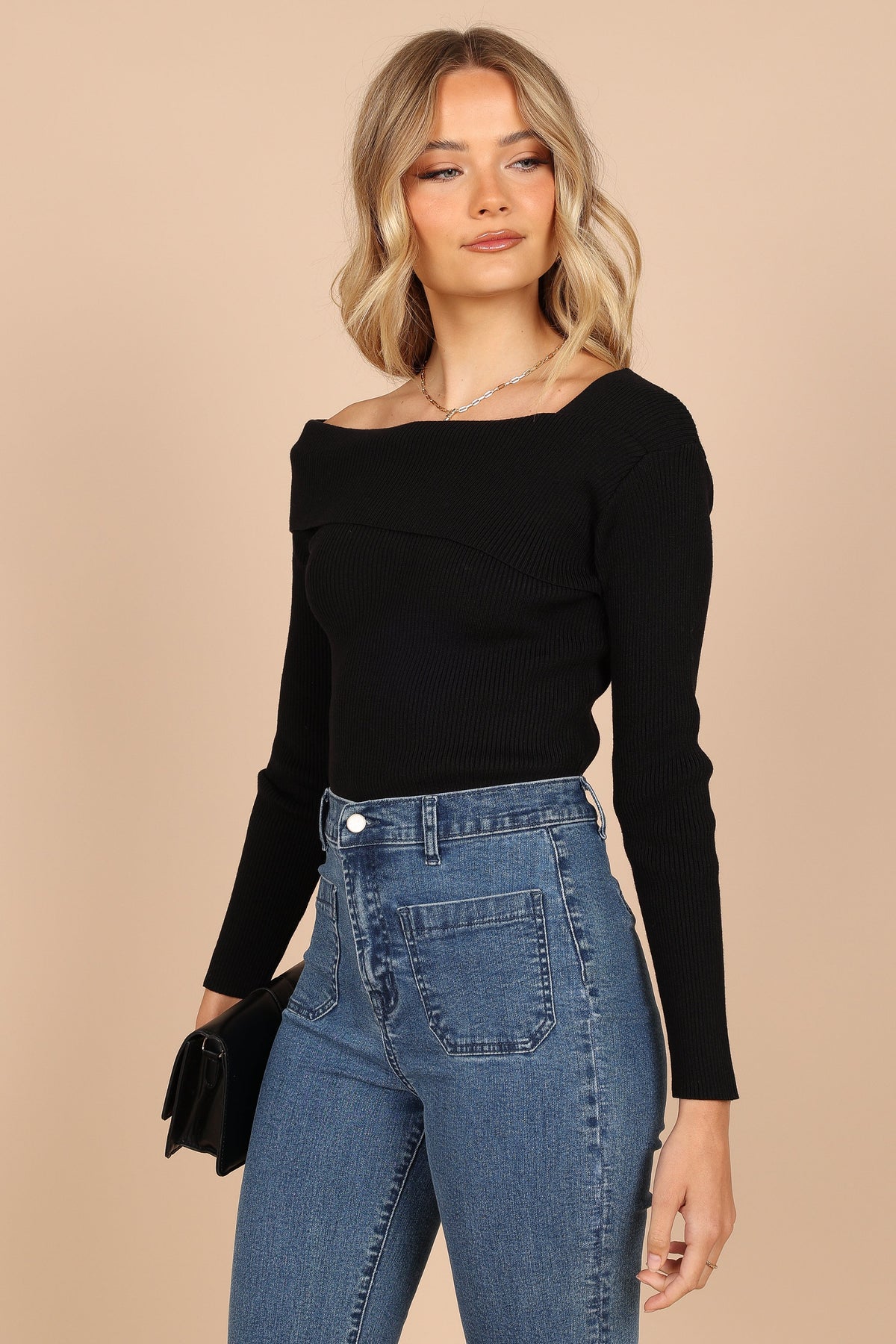 Alicia One Shoulder Knit Sweater - Black
