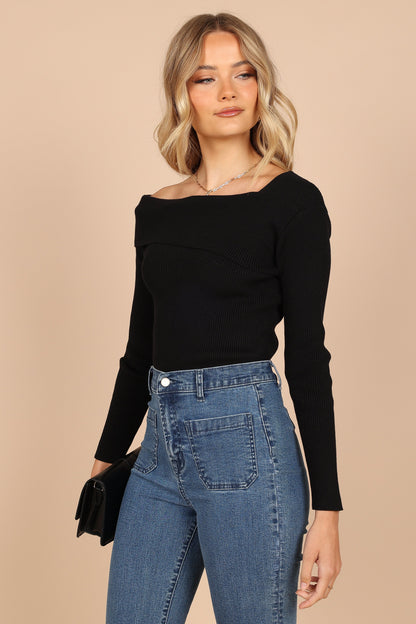 Alicia One Shoulder Knit Sweater - Black