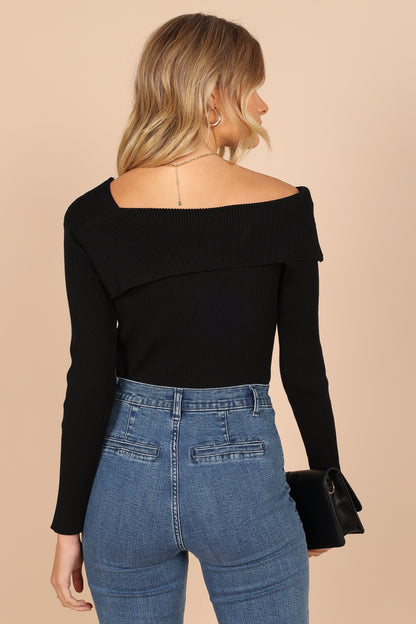 Alicia One Shoulder Knit Sweater - Black