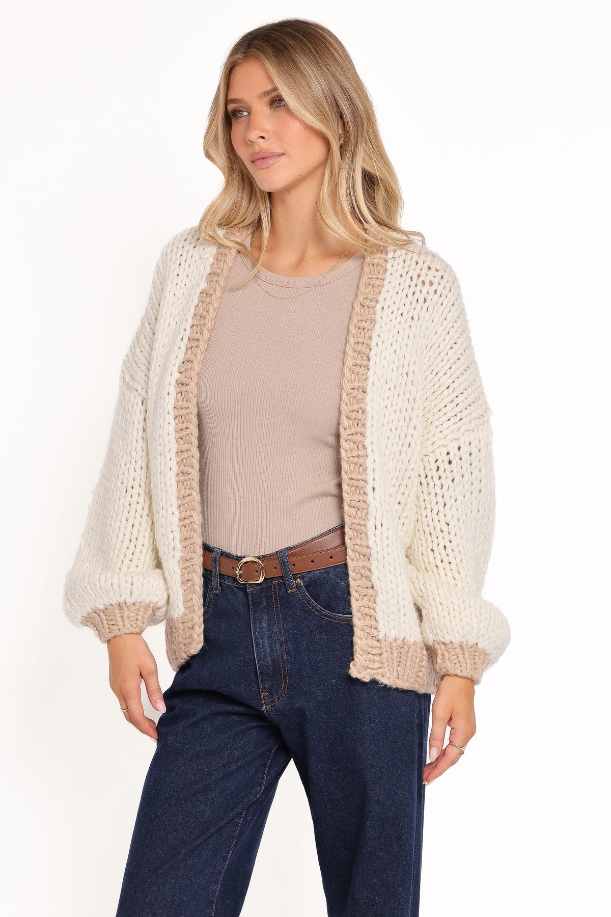 Anige Contrast Trim Cardigan - Cream