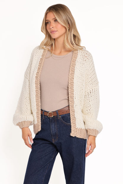Anige Contrast Trim Cardigan - Cream