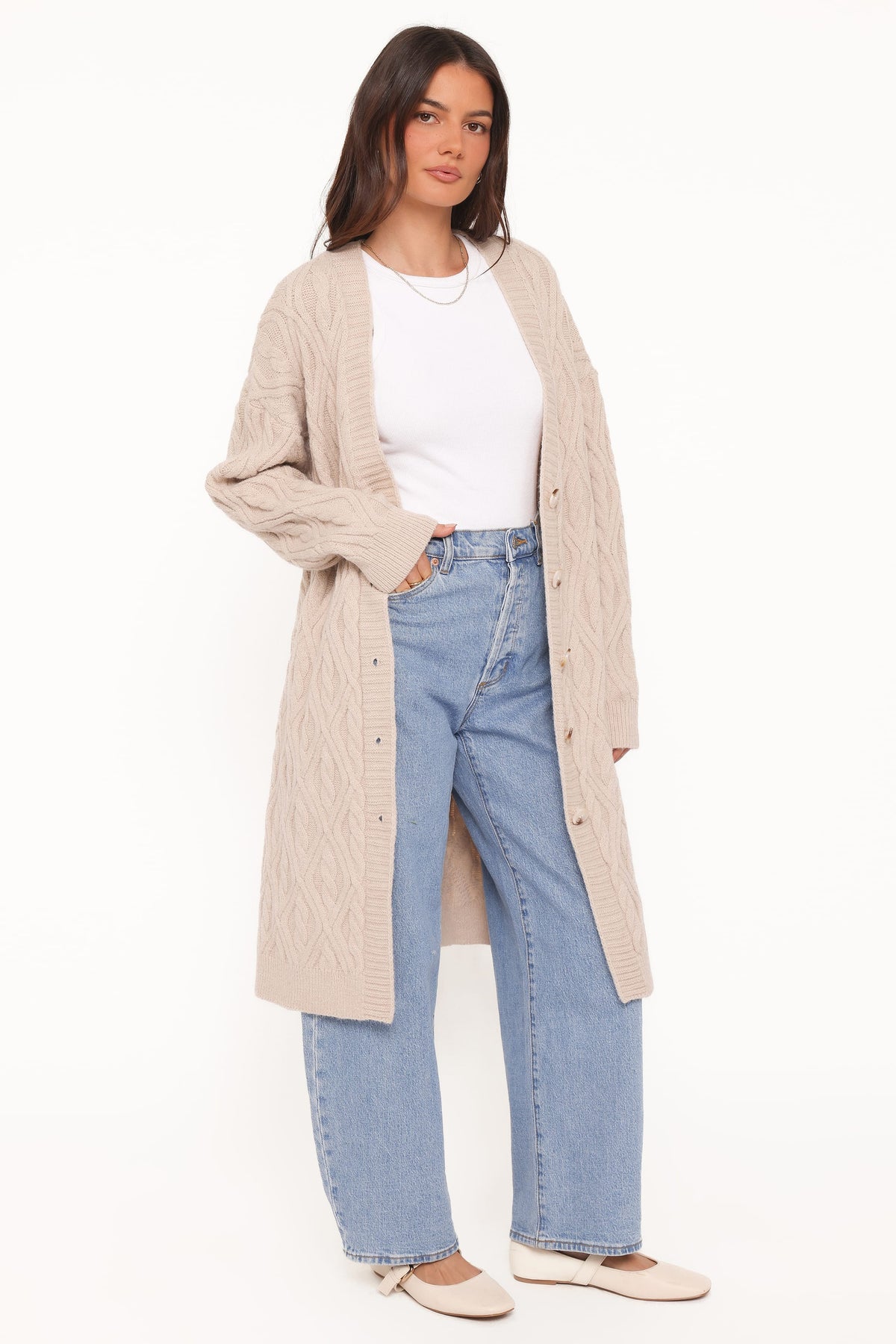 Becky Cable Coatigan - Beige