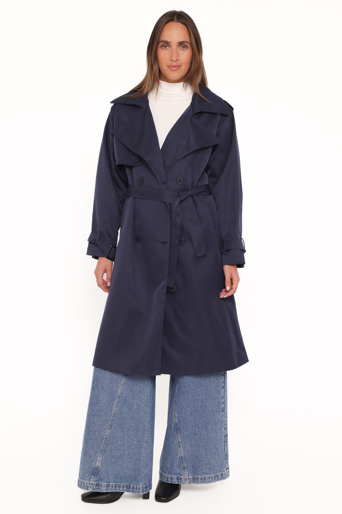 Billy Button Front Trench Coat - Navy