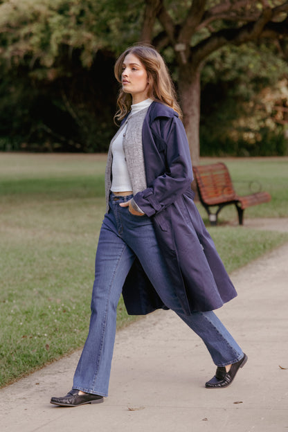 Billy Button Front Trench Coat - Navy
