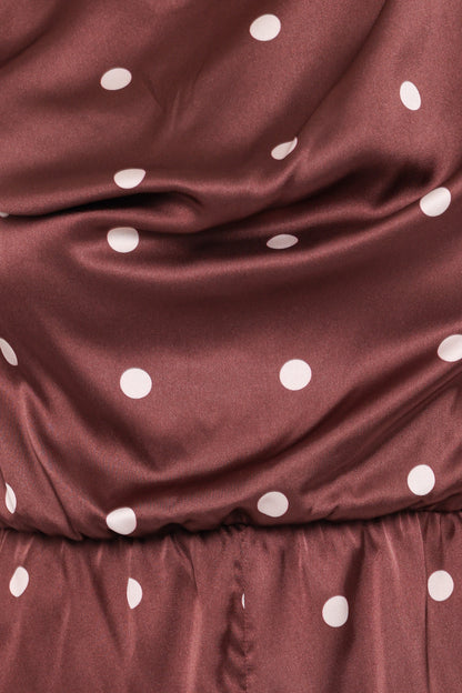 Cassidy One Shoulder Playsuit - Brown Polka Dot