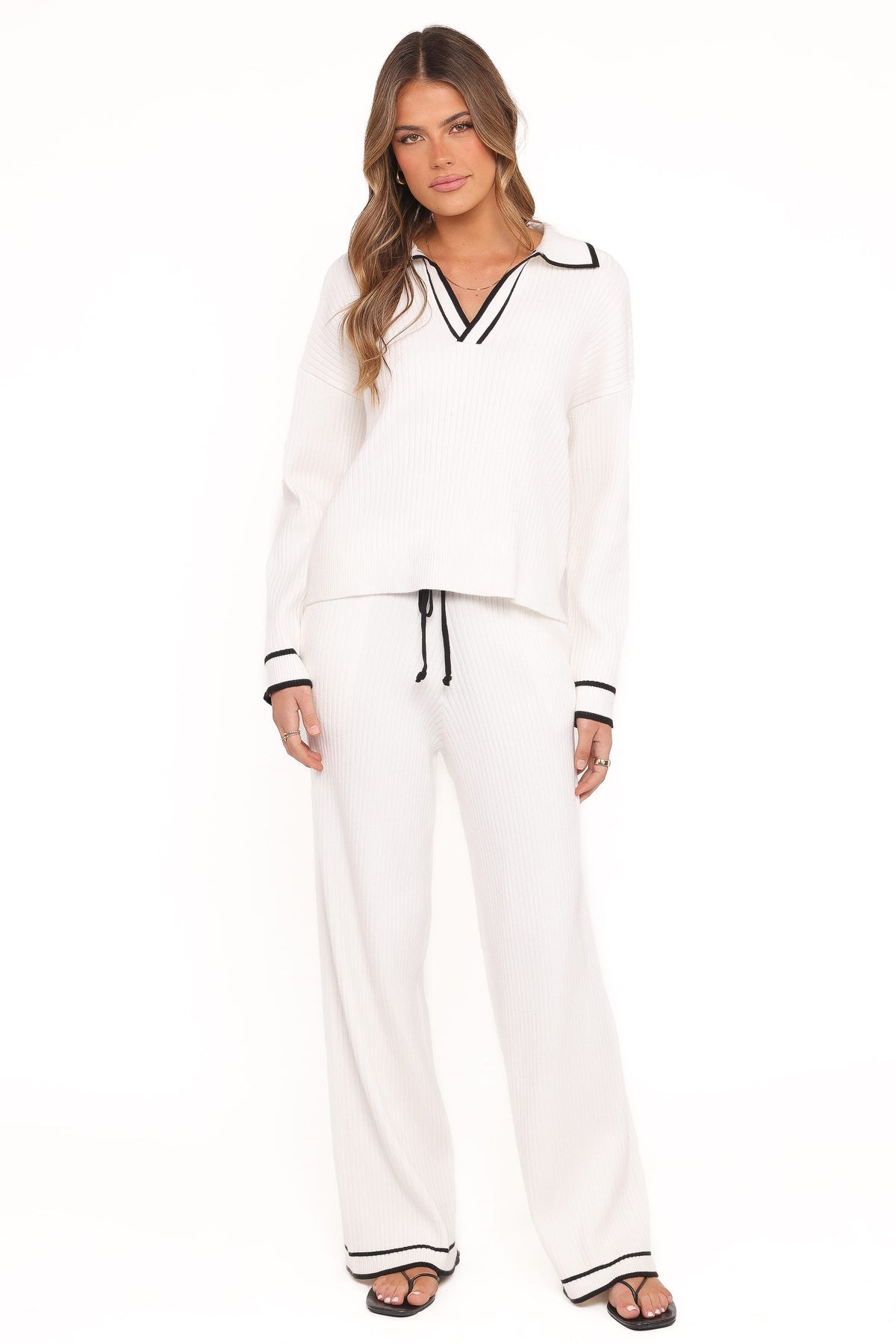 Amina Knit Pant Set - White