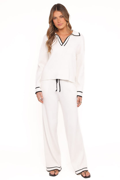 Amina Knit Pant Set - White
