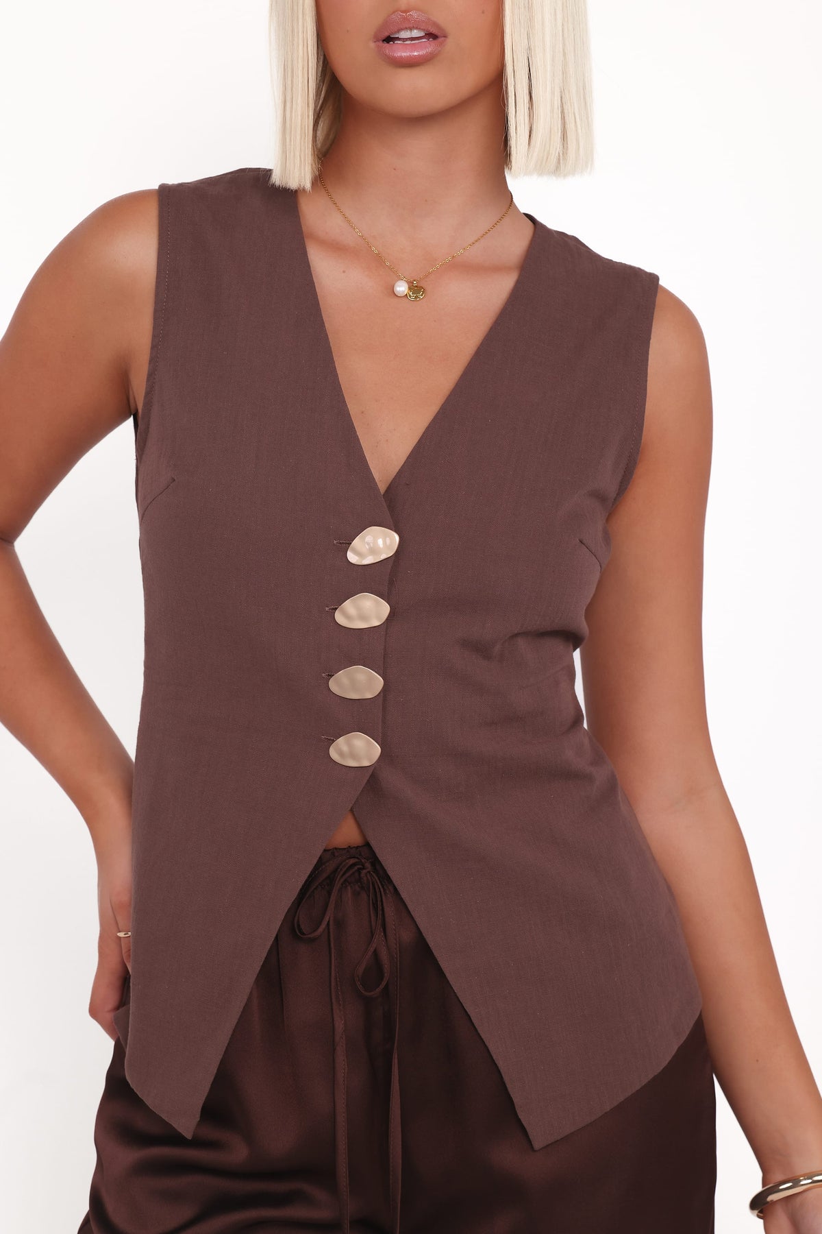 Bethany Satin Pant Set - Brown