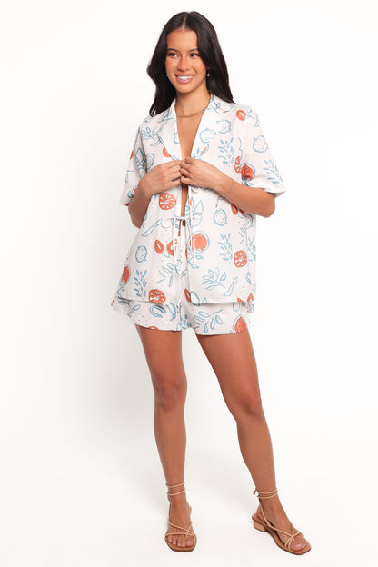 Aaliyah Tie Front Top - Blue Cream