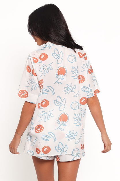 Aaliyah Tie Front Top - Blue Cream