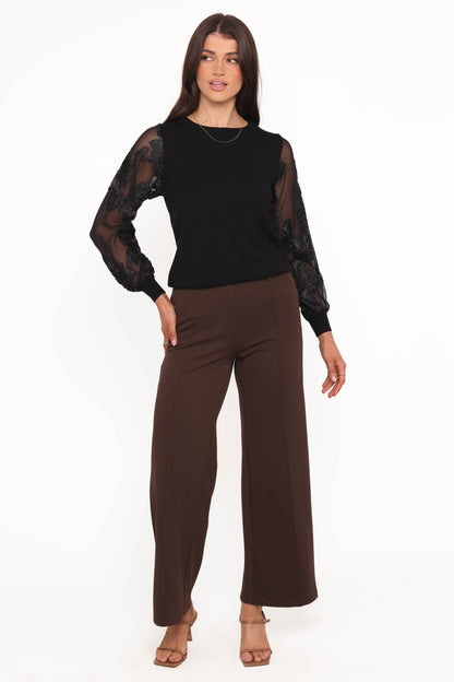 Cailin Sheer Sleeve Top - Black