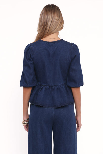Charlotte Chambray Top - Mid Dark