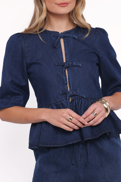 Charlotte Chambray Top - Mid Dark