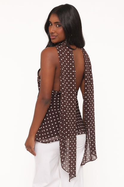 Beline Halter Top With Scarf - Brown Dot