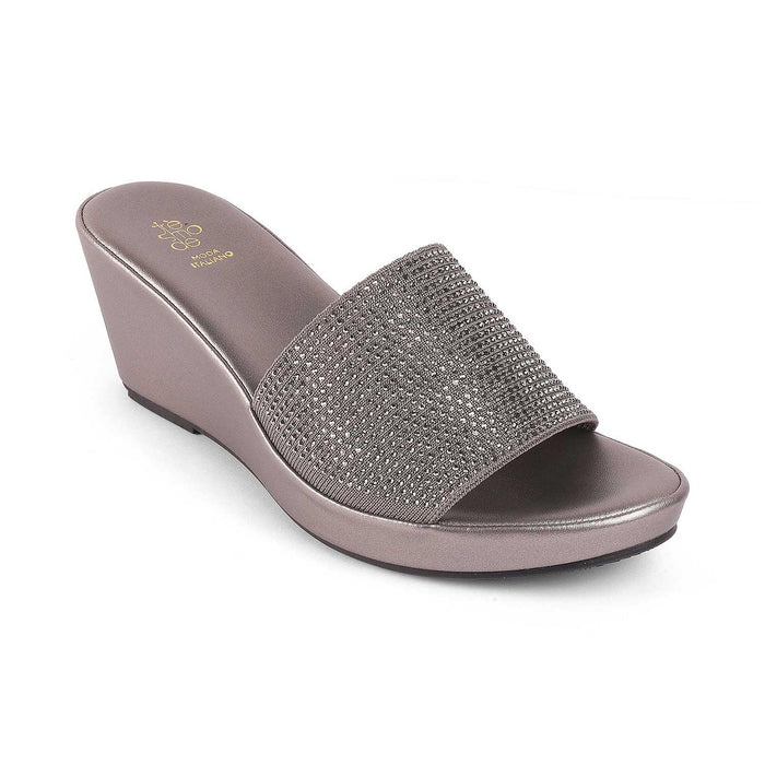 Tosanw Pewter Women's 3-inch Wedge Heel Sandals Tresmode