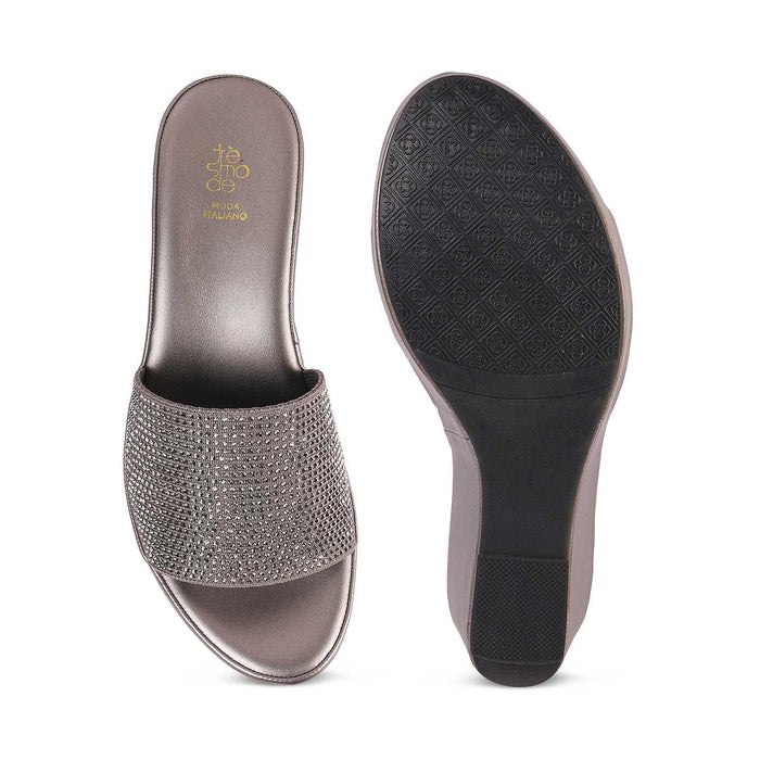Tosanw Pewter Women's Vegan-Friendly Wedge Sandals Tresmode
