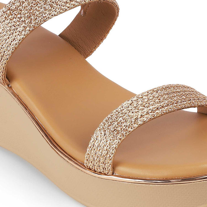 Adola Champagne Women's Party Wear Wedges Tresmode