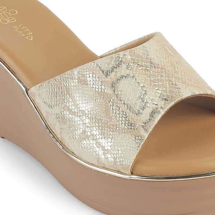 Tresmode Avda Gold Women's Dress Wedge Sandals