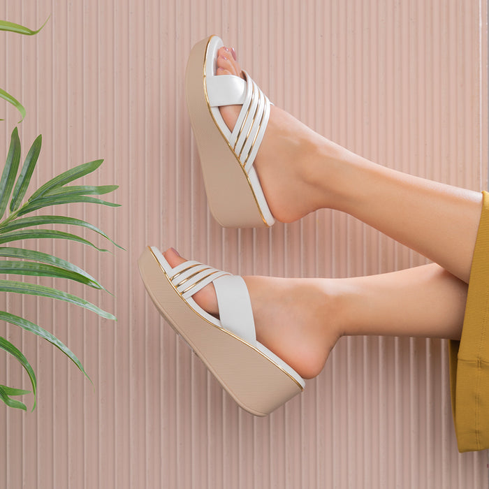 Tresmode Boise White Women's Dress Wedge Sandals