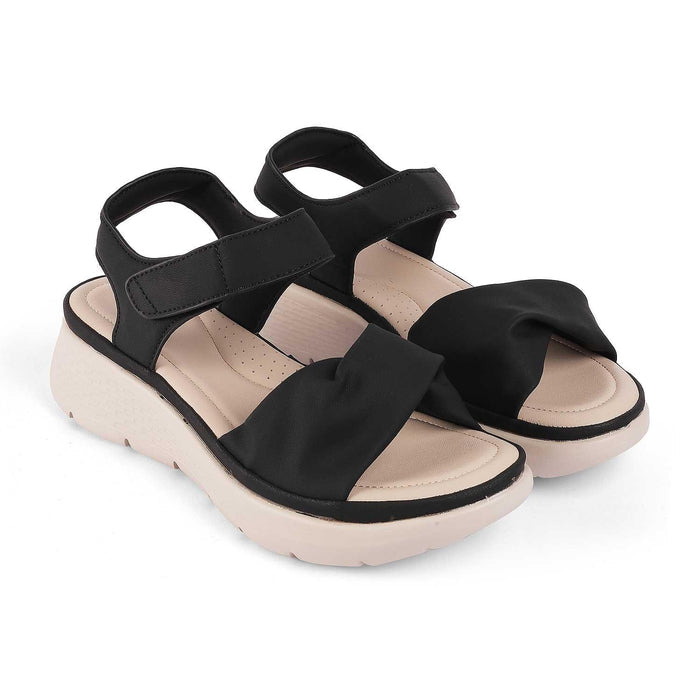 Burze Black Women's Cushioned Foot-bed Wedge Sandals Tresmode