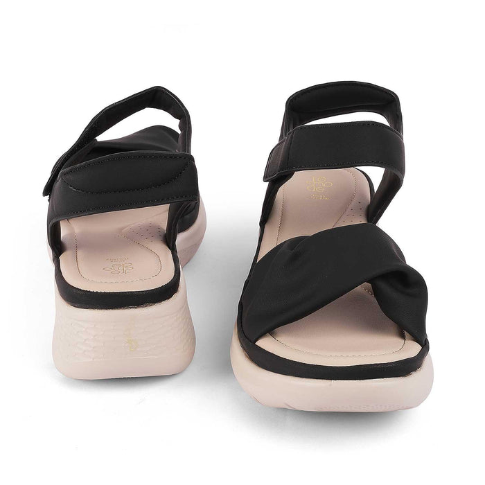 Burze Black Women's Round Shape Wedge Sandals Tresmode