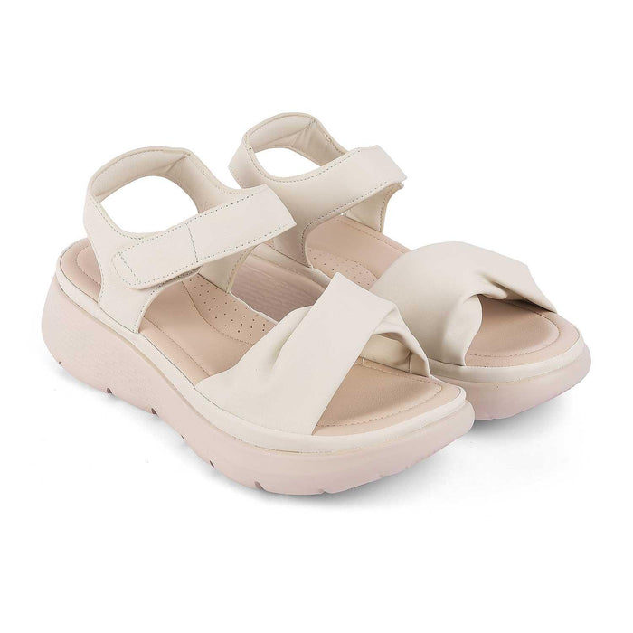 Burze White Women's Cushioned Foot-bed Wedge Sandals Tresmode