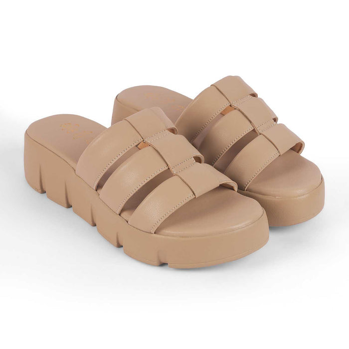 Cludius Beige Women's Premium Chunky Sole Wedges Tresmode