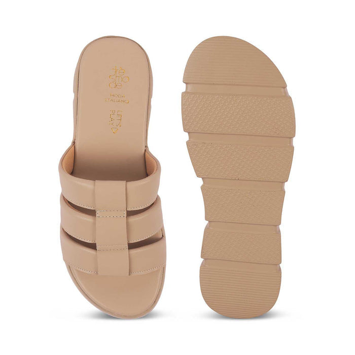 Cludius Beige Women's Comfortable Chunky Sole Wedges Tresmode