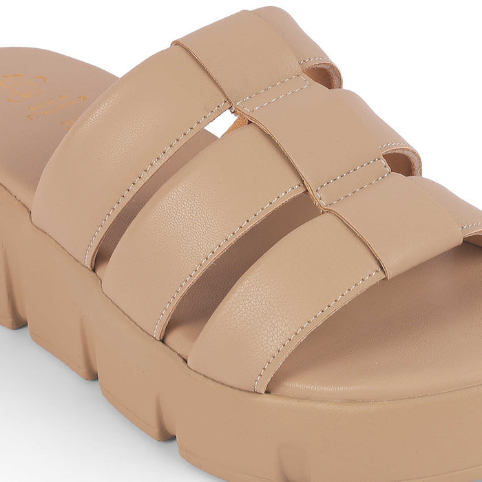 Cludius Beige Women's Casual Chunky Sole Wedges Tresmode