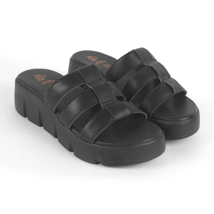 Cludius Black Women's Premium Chunky Sole Wedges Tresmode