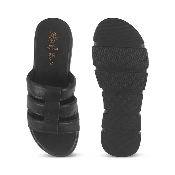 Cludius Black Women's Comfortable Chunky Sole Wedges Tresmode