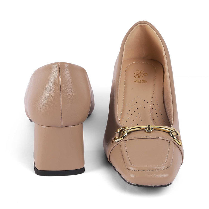 Donatella Khaki Women's Versatile Block Heel Pumps Tresmode
