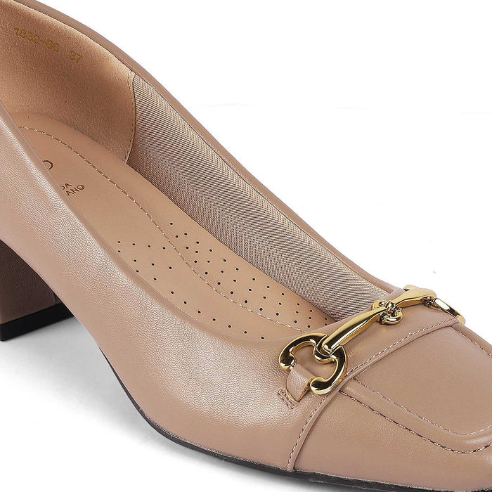 Donatella Khaki Women's Formal Block Heel Pumps Tresmode