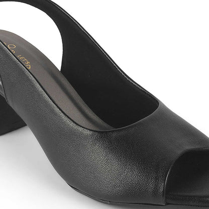 Tresmode Eden Black Women's Dress Block Heel Slingback Pumps
