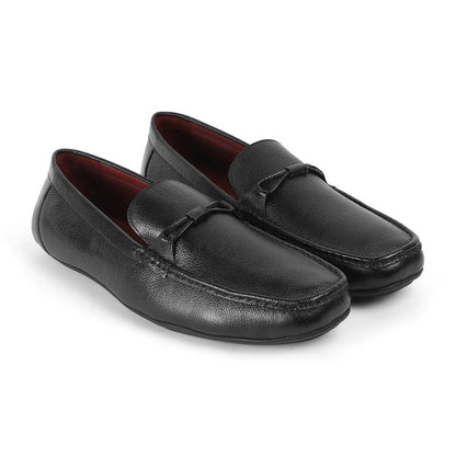 Event Black Men's Almond Shape Leather Loafers Tresmode