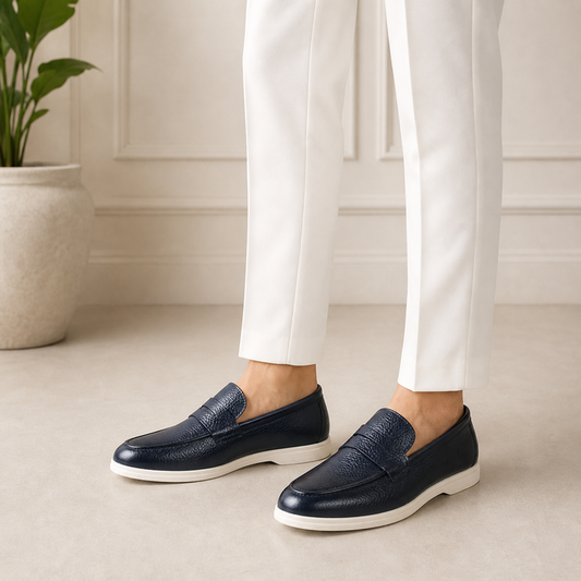 Tresmode Federer Blue Men's Penny Leather Driving Loafers