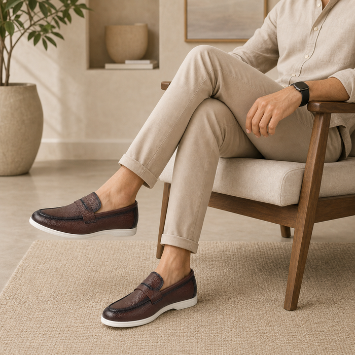 Tresmode Federer Brown Men's Penny Leather Driving Loafers
