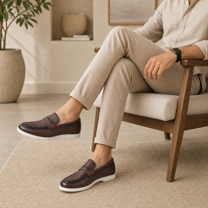 Tresmode Federer Brown Men's Penny Leather Driving Loafers