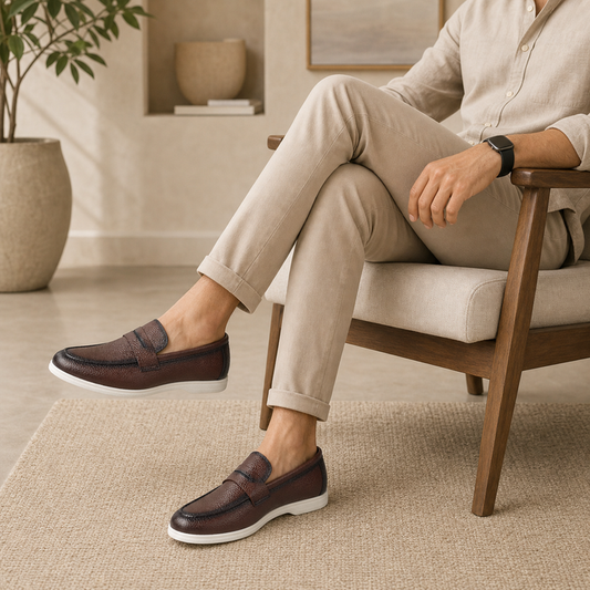 Tresmode Federer Brown Men's Penny Leather Driving Loafers