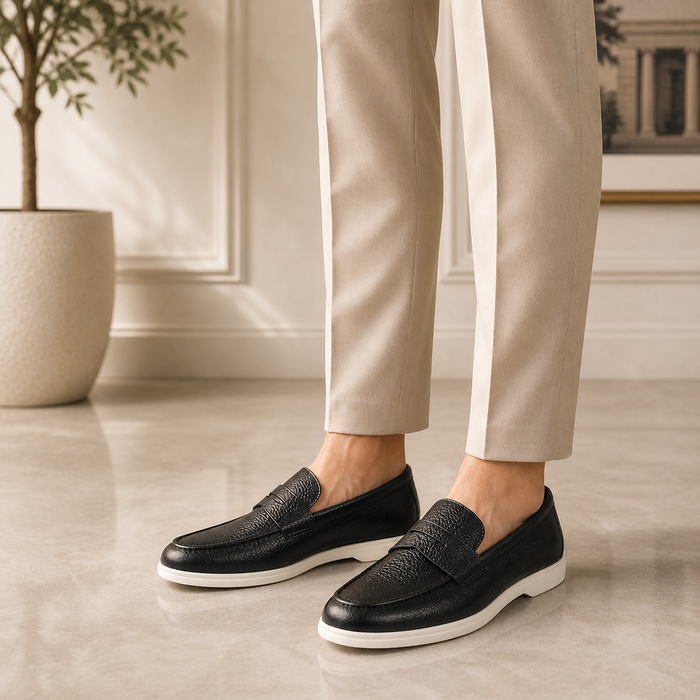 Tresmode Ferra Black Men's Leather Driving Penny Loafers