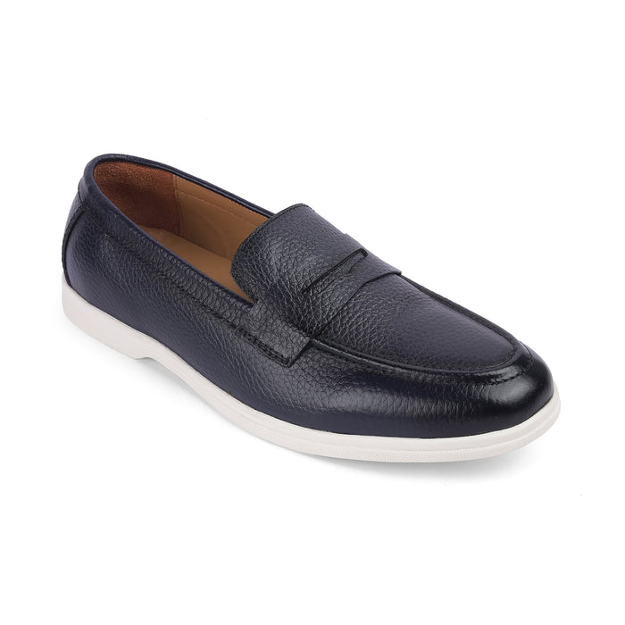 Men's Blue Leather Driving Penny Loafers Tresmode